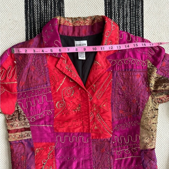 Vintage Chico's Patchwork Embroidered Beaded Embroidery Jacket Size: 1 - Picture 6 of 13